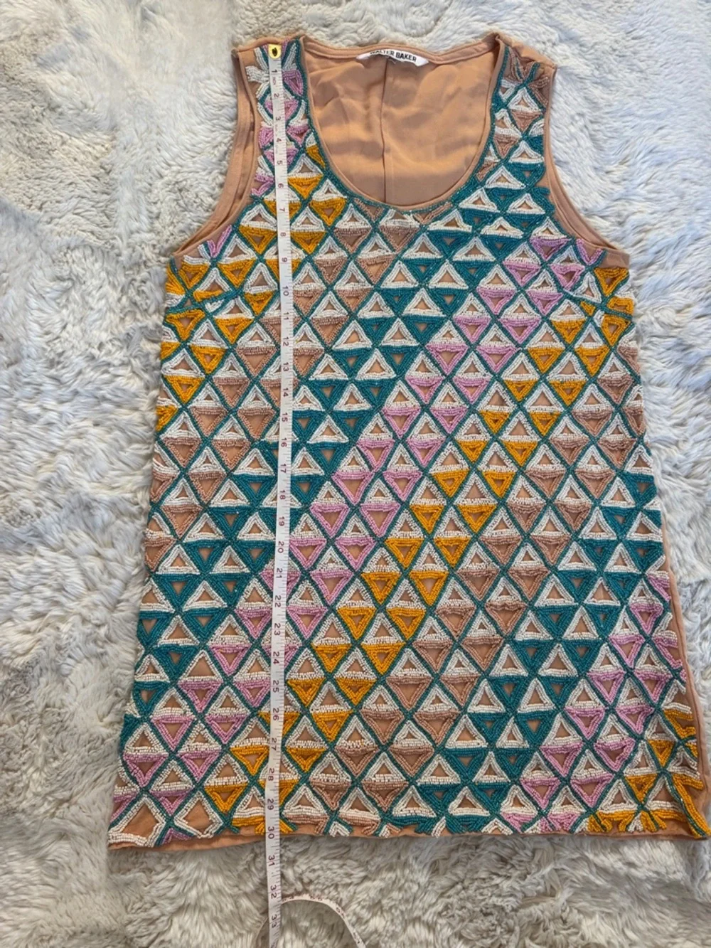 Walter Baker Teal Pink Mustard Triangle Beaded Mini Dress - Picture 4 of 9